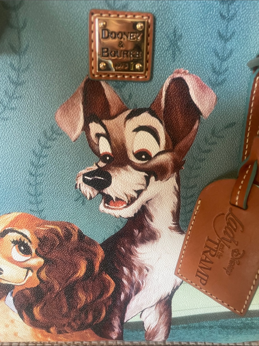 Disney Dooney & Bourke Teal and Brown Lady & The Tramp Tote - Picture 2 of 6